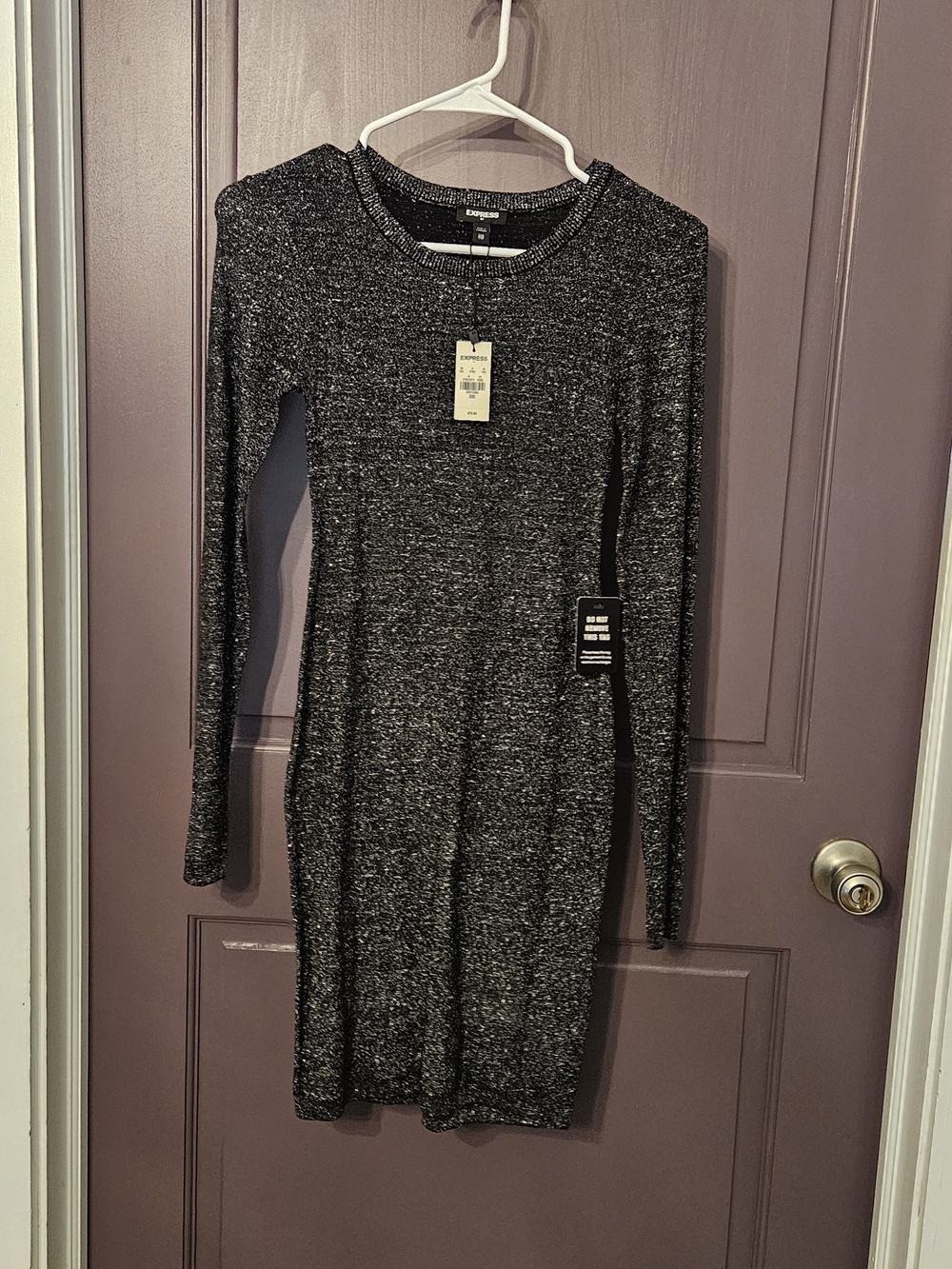 Express Metallic Long-Sleeve Bodycon Dress - Black/Silver